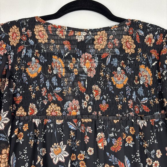 Forever 21 Black Floral Boho Babydoll Mini Dress Women’s‎ Large Tiered Skirt - Picture 11 of 16